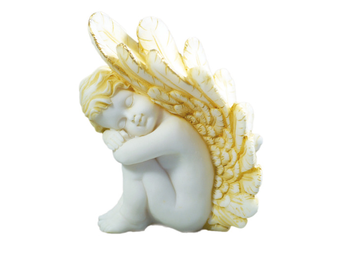 Statue en albâtre 16cm - ANGE EN SOMMEIL (GAUCHE) Beige et Or