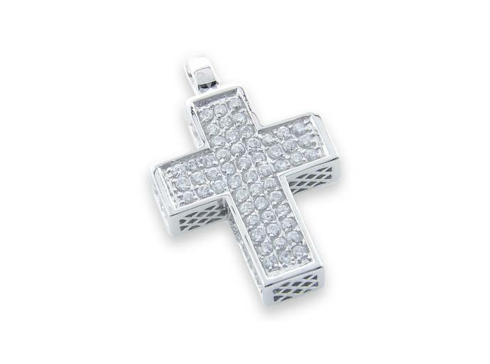 Croix en Argent 925 3x1,9cm- ZIRCONIUMS synthétiques