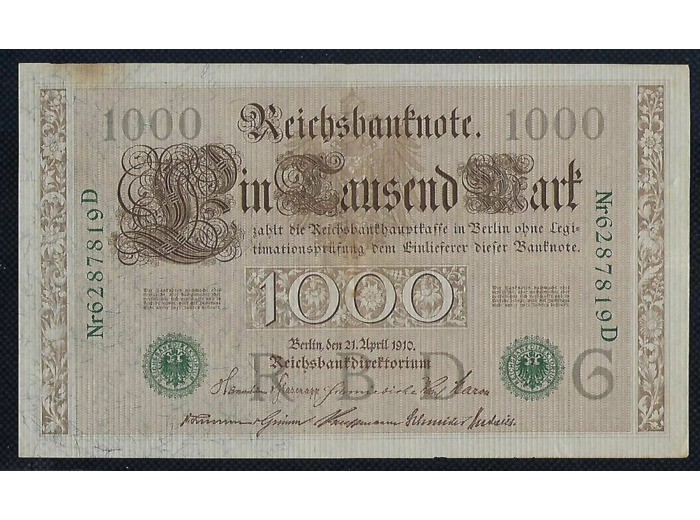 ALLEMAGNE 1000 MARK 21 04 1910 SERIE D 6287819 TTB