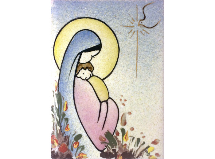 Vierge au cœur (verticale) 9,6X6,8cm - EMAUX DU LIBAN