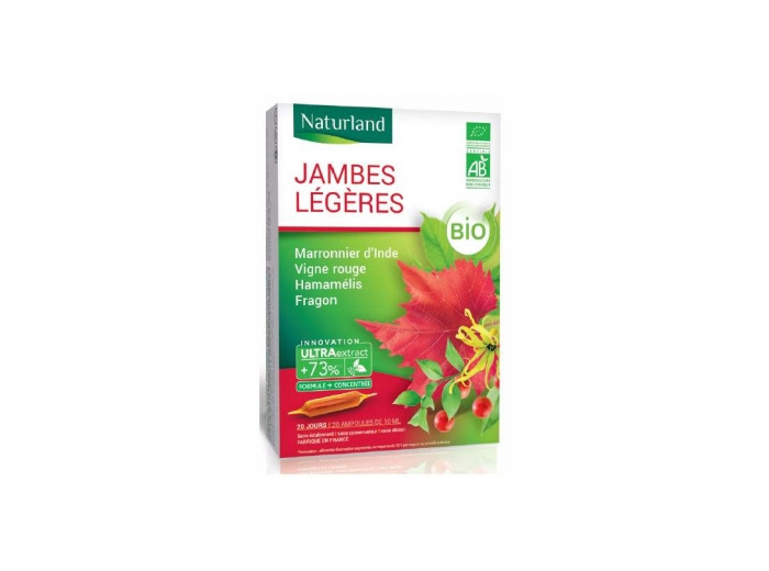 Jambes légères Marronnier d'inde, Hamamelis, Vigne Rouge, Fragon Bio 20 ampoules