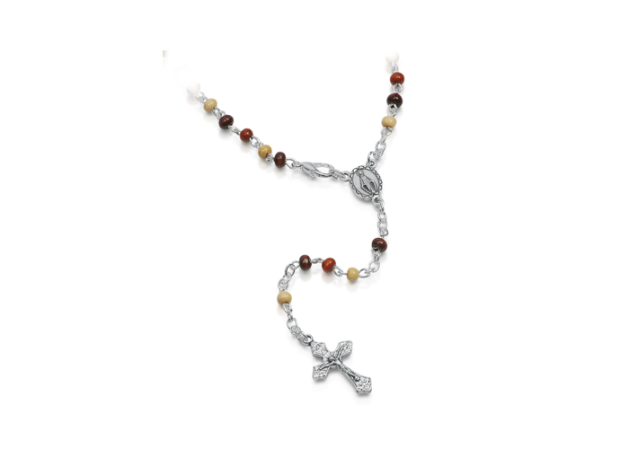 Chapelet en bois 6mm MULTICOLORE croix métal MIRACULEUSE + Boite