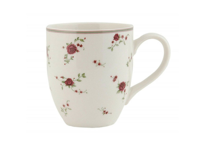 Mug beige en céramique motifs fleurs 11x8x9cm