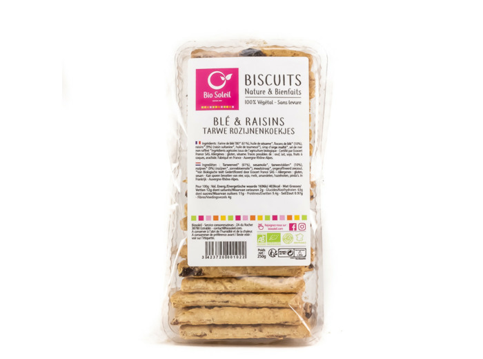 Biscuits Nature et Bienfaits Blé aux Raisins Bio 250g
