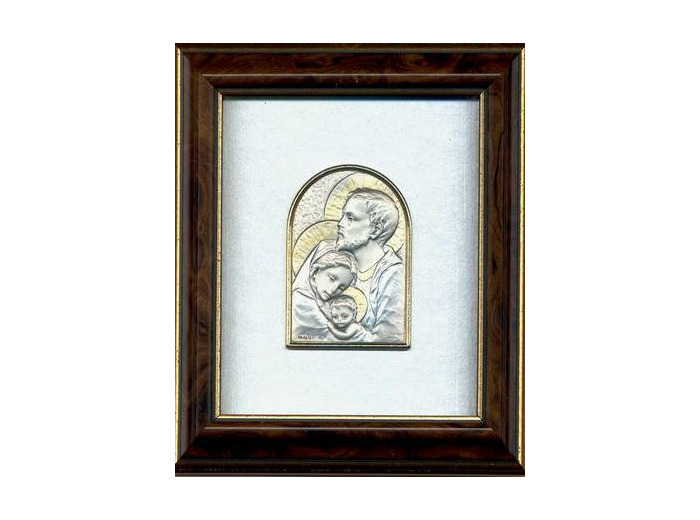 Cadre marron 14.5x12.5cm plaque argent ogive-Ste Famille