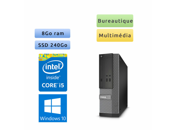 Dell Optiplex 3010 SFF - Windows 10 - i5 8Go 240Go SSD - Ordinateur Tour Bureautique PC