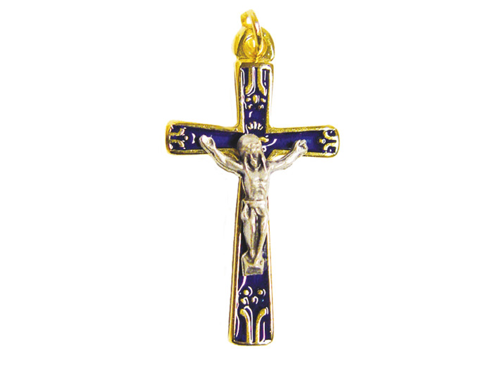 Croix 40mm en Métal Doré avec Email et Christ - Divers Coloris