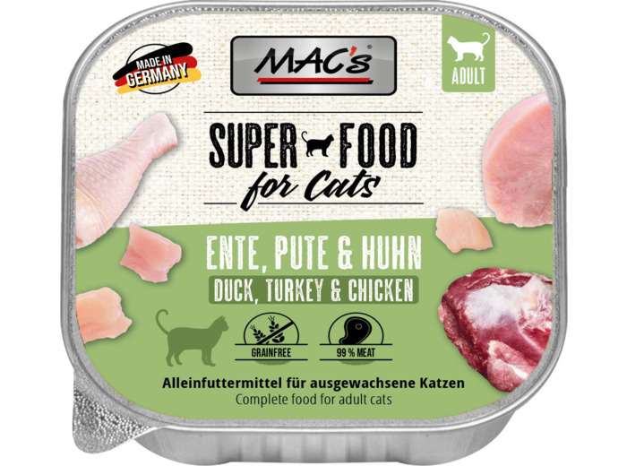 MAC'S raffineur, saveur Canard Dinde et poulet pour chat - 100g