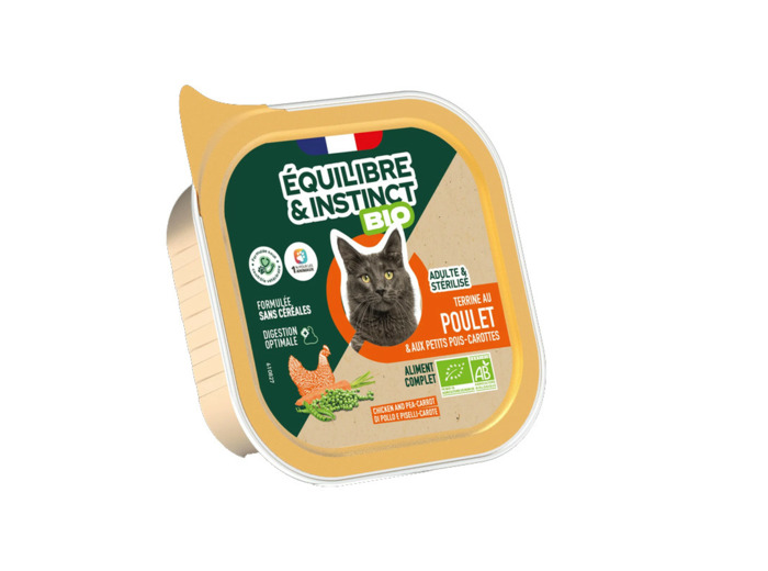 Équilibre & Instinct, Terrine BIO au poulet et aux petits pois carottes - 85g