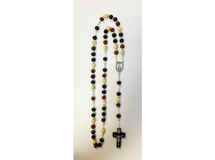 Chapelet en BOIS 6mm MULTICOLORE - croix en bois avec christ argenté