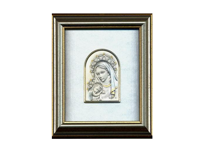 Cadre argenté/doré 14.5x12.5cm plaque argent ogive Vierge+enfant