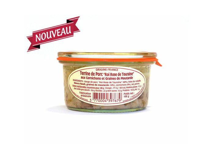 Terrine de Porc “Roi Rose de Touraine” aux Cornichons et Graines de Moutarde 100 g