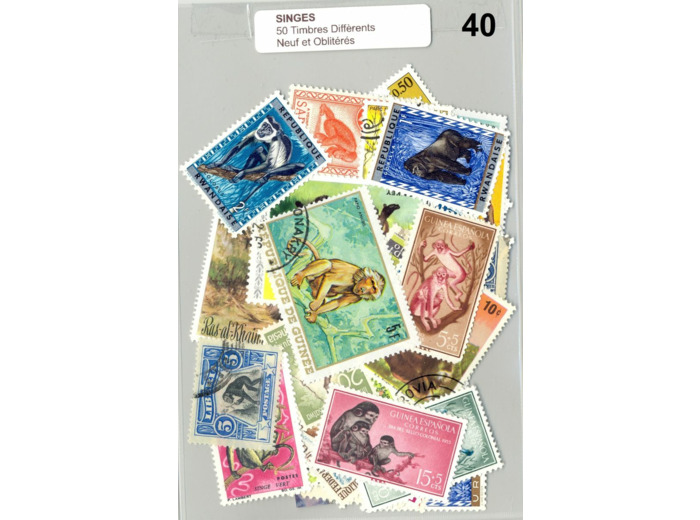 50 TIMBRES SINGES DIFFERENTS NEUF ET OBLITERES *40