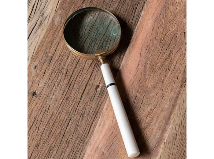 Loupe Sculpture XXL avec Manche Style Corne et Laiton 39x15cm