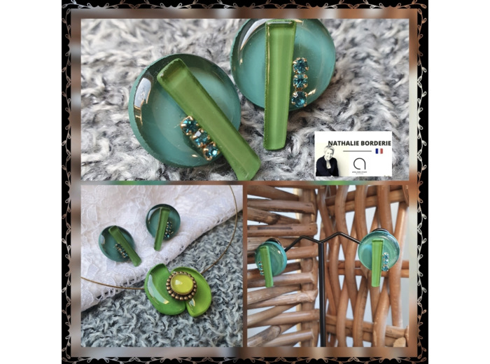 BOUCLES D OREILLES LUNE bleu-vert