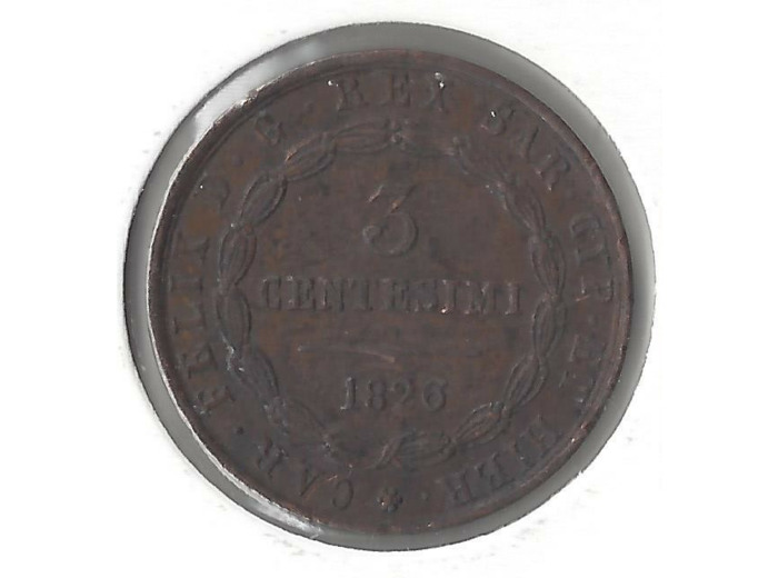 ITALIE SARDAIGNE 3 CENTESIMI 1826 MV P TTB