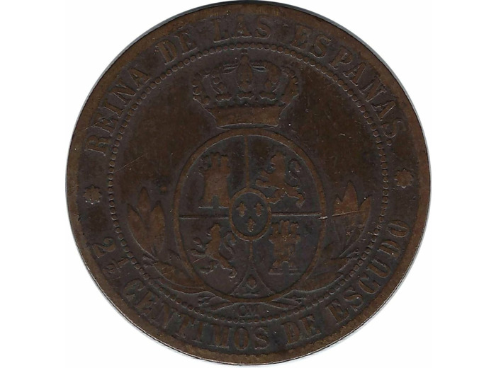 ESPAGNE 2.5 CENTIMOS 1868 OM ETOILE 8 POINTES (Barcelone) TB+