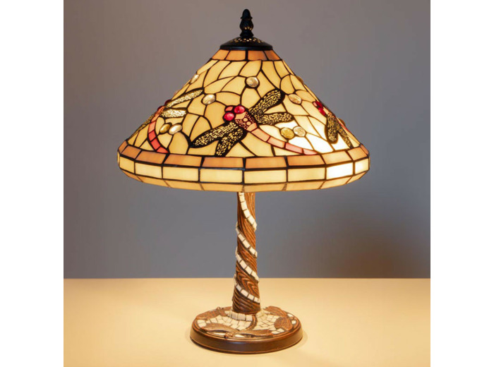 Lampe à poser libellule mosaïque en verre et métal 43x30cm