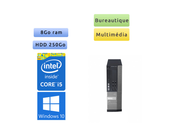 Dell Optiplex 7010 SFF - Windows 10 - i5 8Go 250Go - Ordinateur Tour Bureautique PC