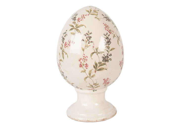 Décoration œuf sur pied céramique beige rose 15x15x24cm