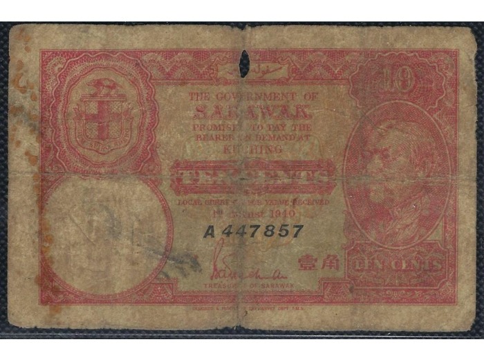 SARAWAK 10 CENTS 1 AOUT 1940 SERIE A B+