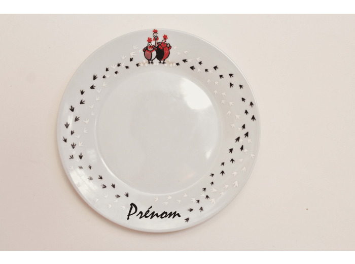 Assiette personnalisable d'un prénom sur le thème des poulettes en porcelaine artisanale peinte à la main diamètre de 19cm, signée et daté