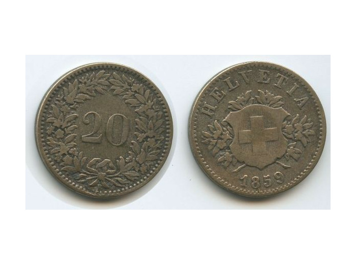 SUISSE 20 RAPPEN 1859 B TB+