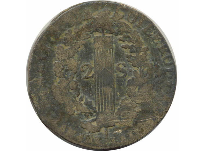 FRANCE LOUIS XVI 2 SOLS FRANÇOIS 1792 R (Orléans) B+