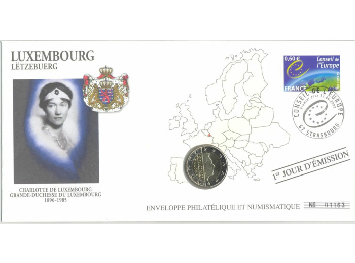 ENVELOPPE PHILATELIQUE NUMISMATIQUE CONSEIL EUROPE 2 EURO LUXEMBOURG 2006
