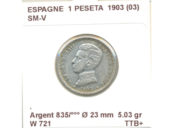 Espagne ( SPAIN ) 1 PESETA 1903  (03)  SM-V  TTB+
