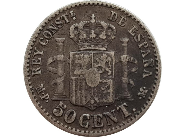 ESPAGNE 50 CENTIMOS 1889 MPM TB+ (W690)