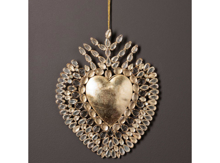 Ex-voto coeur doré et diamants en fer 20x26cm
