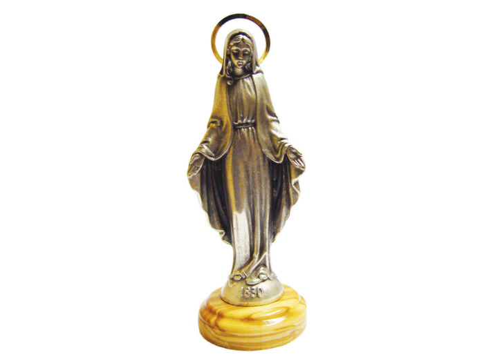 Statue 10cm en Métal Argenté avec Socle en Olivier - MIRACULEUSE
