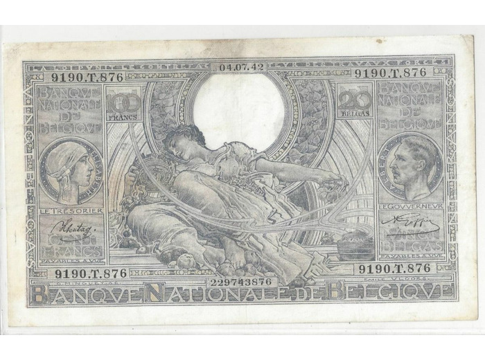 Belgique 100 FRANCS 04/07/1942 TTB 9190.T.876