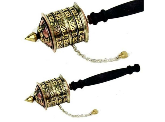 Moulin à prière tibétain "Om Mani Padme Hum" en laiton