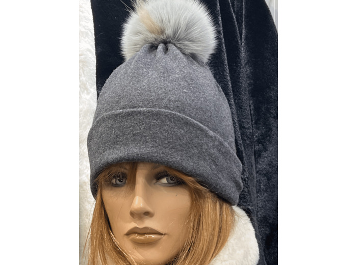 BF4701 Bonnet écharpe cachemire gris