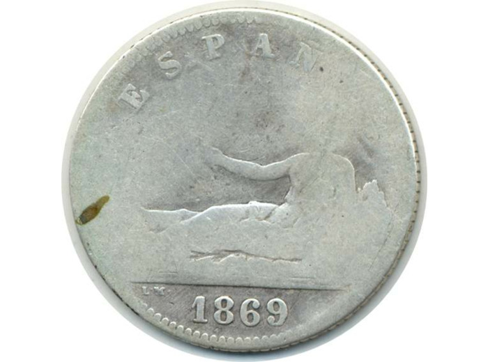 ESPAGNE 1 PESETA 1869 SNM ESPANA B+(W653)