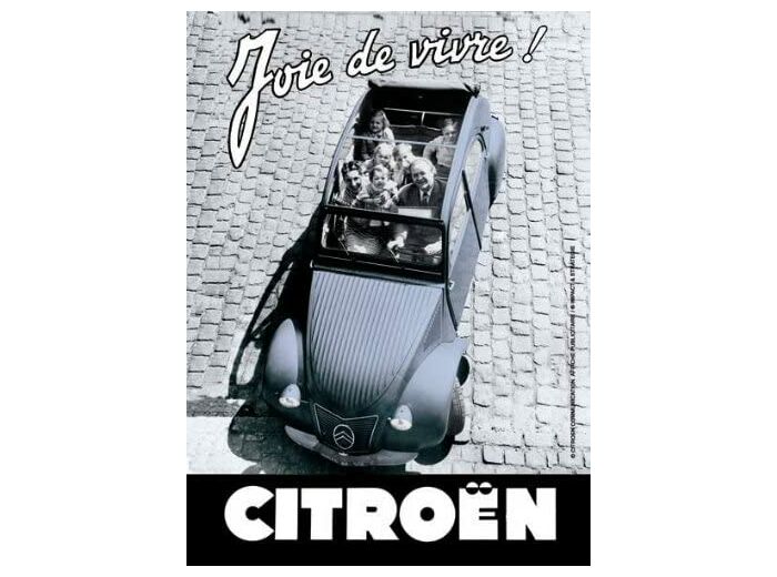 Plaque métal - Citröen - 2CV Joie de vivre! - 30x40cm. Les Collections Rétro.