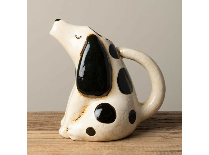 Pichet Chien Tacheté Blanc Noir grès 20x14x21cm