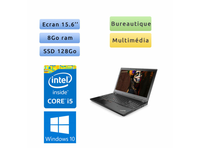 Lenovo Thinkpad L570 - Windows 10 - i5 8Go 128Go SSD - 15.6 - Webcam - Ordinateur Portable PC