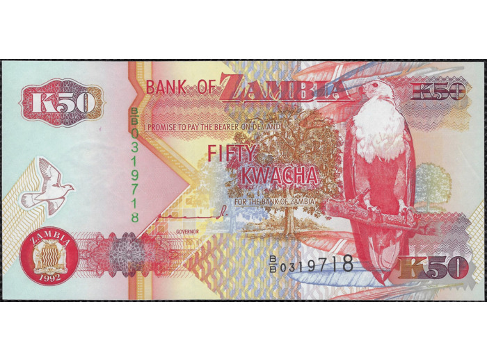 ZAMBIE 50 KWACHA 1992 SERIE BB NEUF W37a