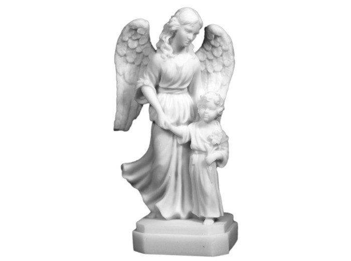 Statue en albâtre 14cm - ANGE GARDIEN/FILLE Blanc