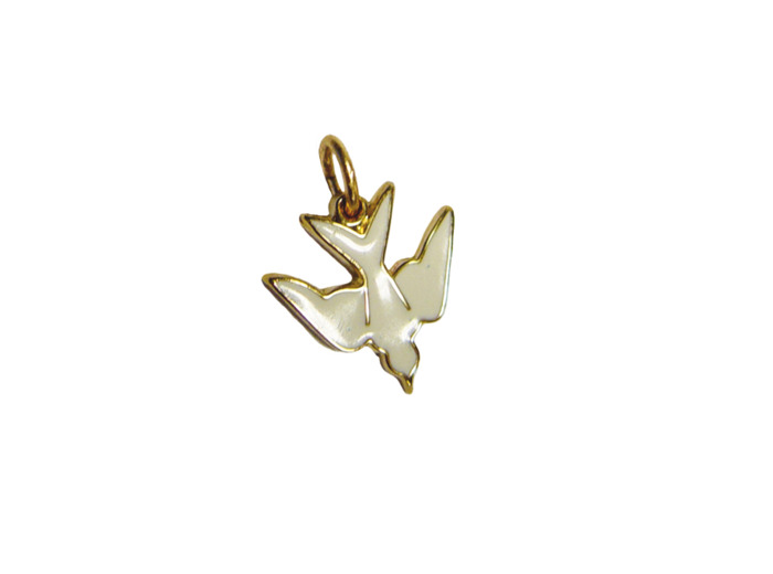 Pendentif Colombe Doré avec Email 10mm