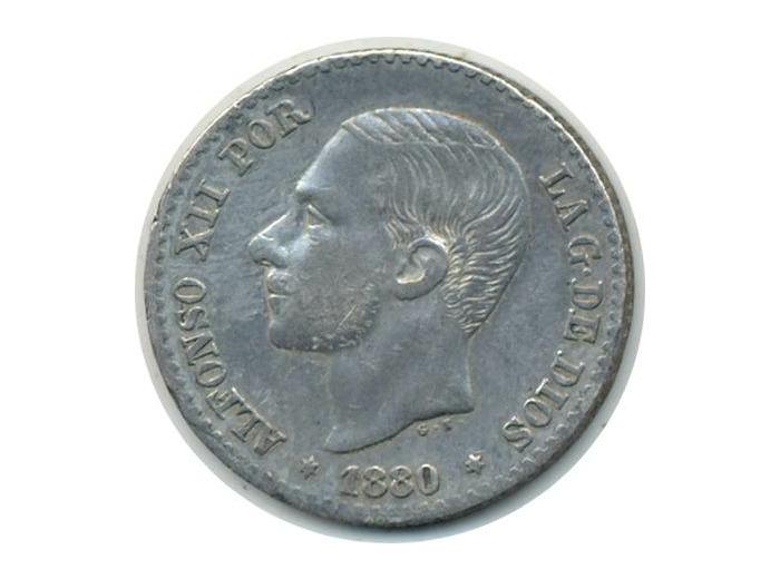 ESPAGNE 50 CENTIMOS 1880 MSM ALFONSO XII TTB (W685)