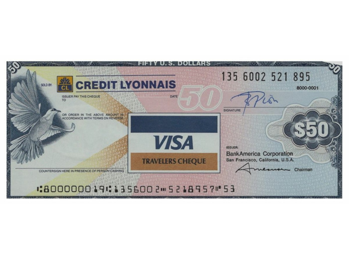 U.S.A. TRAVELERS CHEQUE VISA CREDIT LYONNAIS 50 DOLLARS 135.6002.521.895