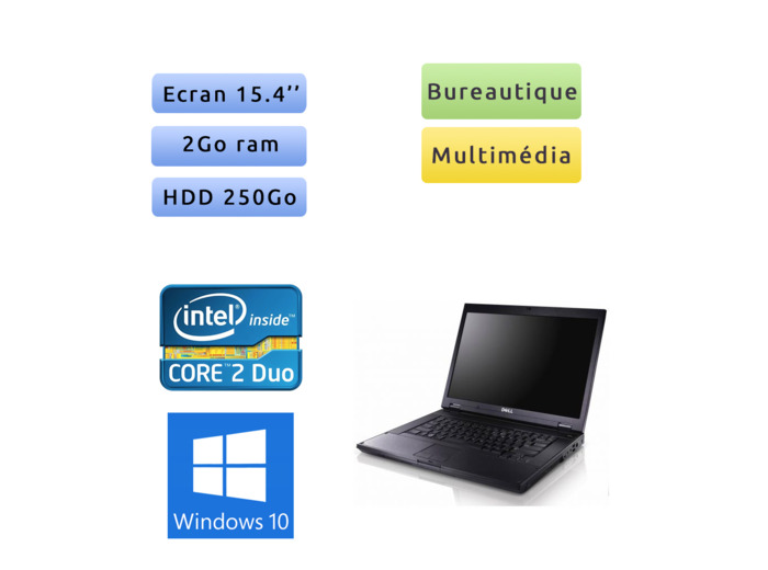 Dell Latitude E5500 - Windows 10 - C2D 2Go 250Go - 15.4 - Ordinateur Portable PC