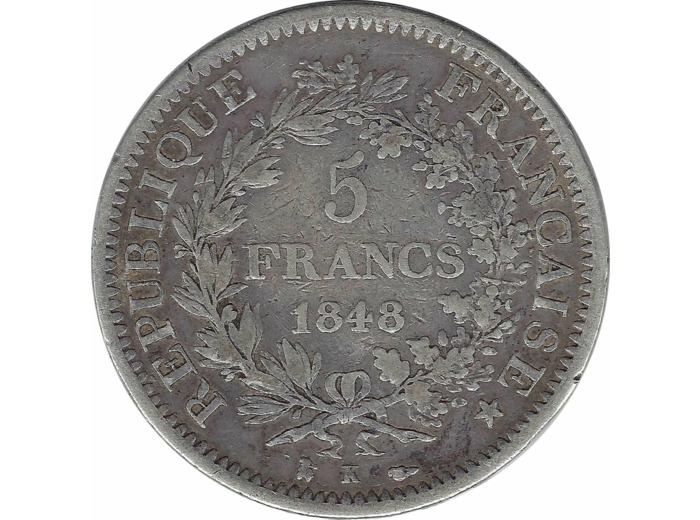 FRANCE 5 FRANCS HERCULE DUPRE 1848 K TB+ N2