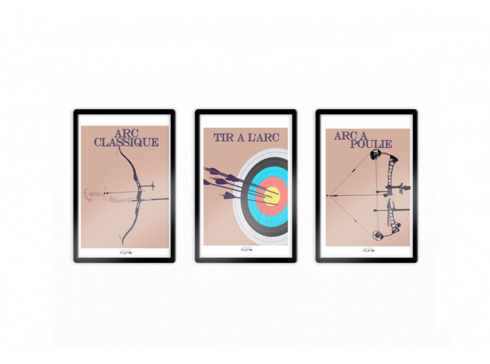 Affiches trio de tir à l'arc "'La cible, le classique et l'arc à poulie " - personnalisable