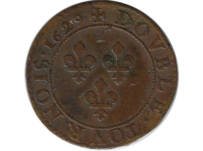 LOUIS XIII (1610-1643) DOUBLE TOURNOIS buste drapé 1629 A (Paris) TB+