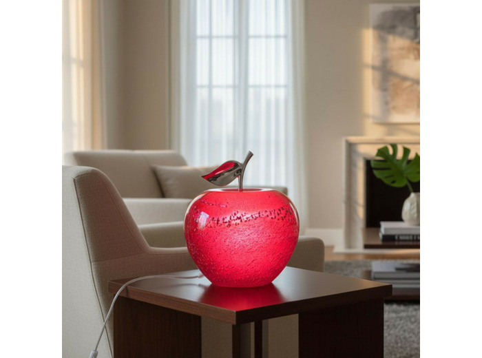 Lampe à Poser Manzana Pomme Rouge Verre bullé 24x24x27cm